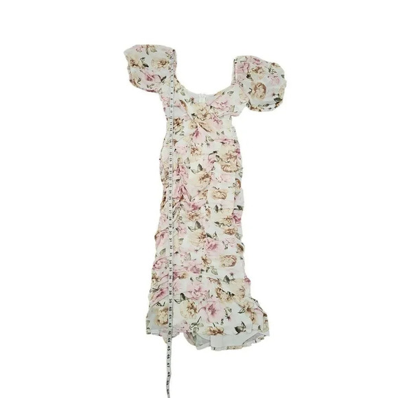NWOT Asos puff sleeve mesh ruched wrap around pephem midi dress in soft floral p - Picture 10 of 10